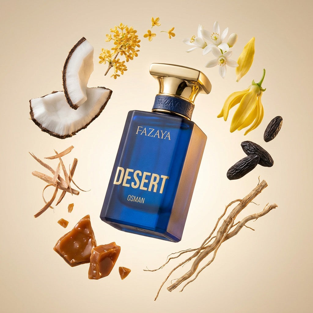 Composition artistique du parfum Osman avec coco, fleurs blanches et praline