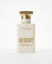 Détail du flacon Smoked Vanilla Desert Fazaya, logo embossé doré