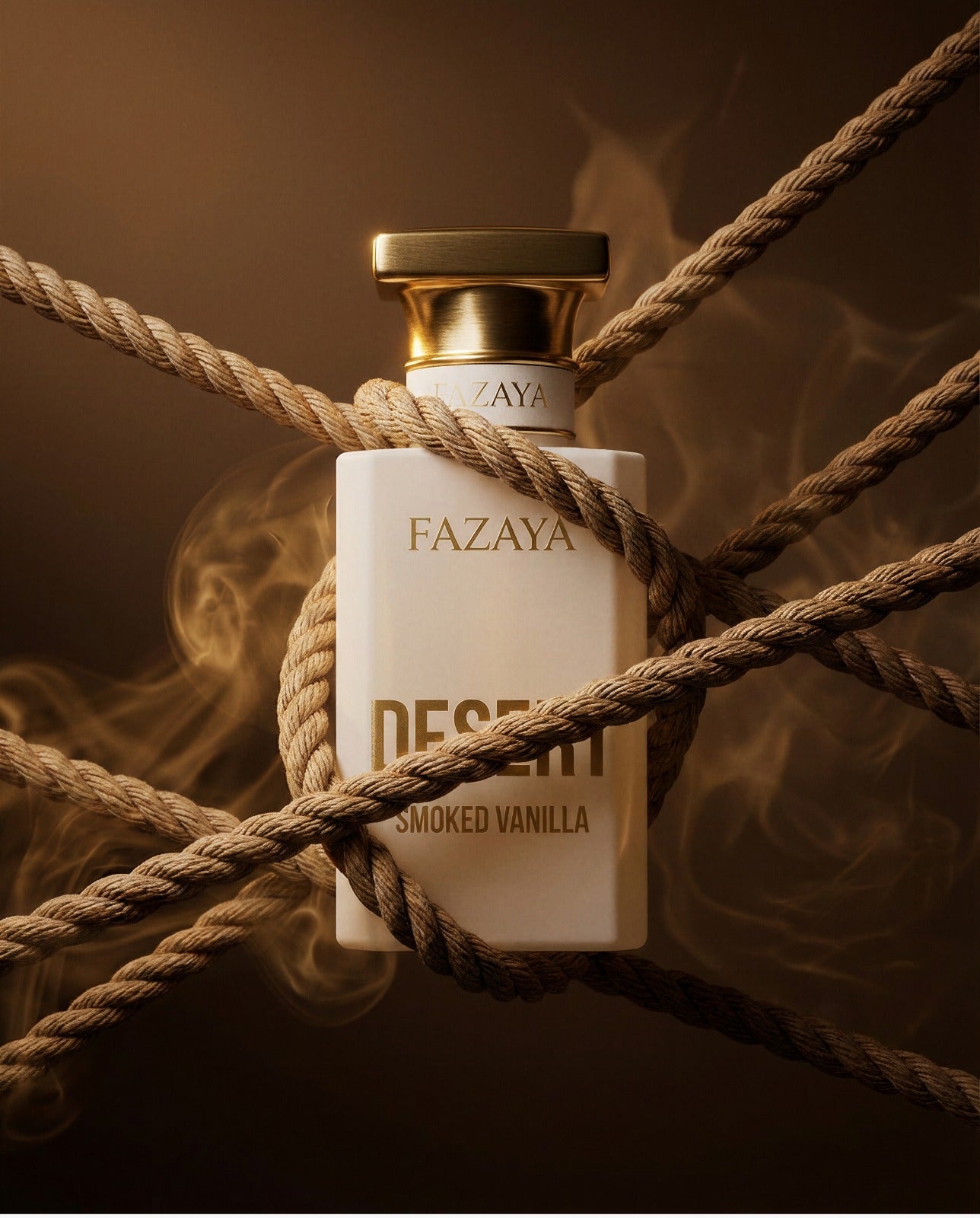 Smoked Vanilla by Fazaya, extrait de parfum vanille fumée orientale, flacon Desert collection