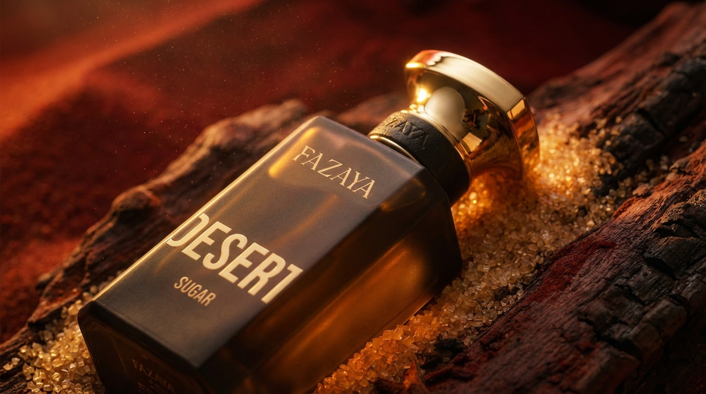 Sugar par Fazaya entouré de bois ambré et notes gourmandes