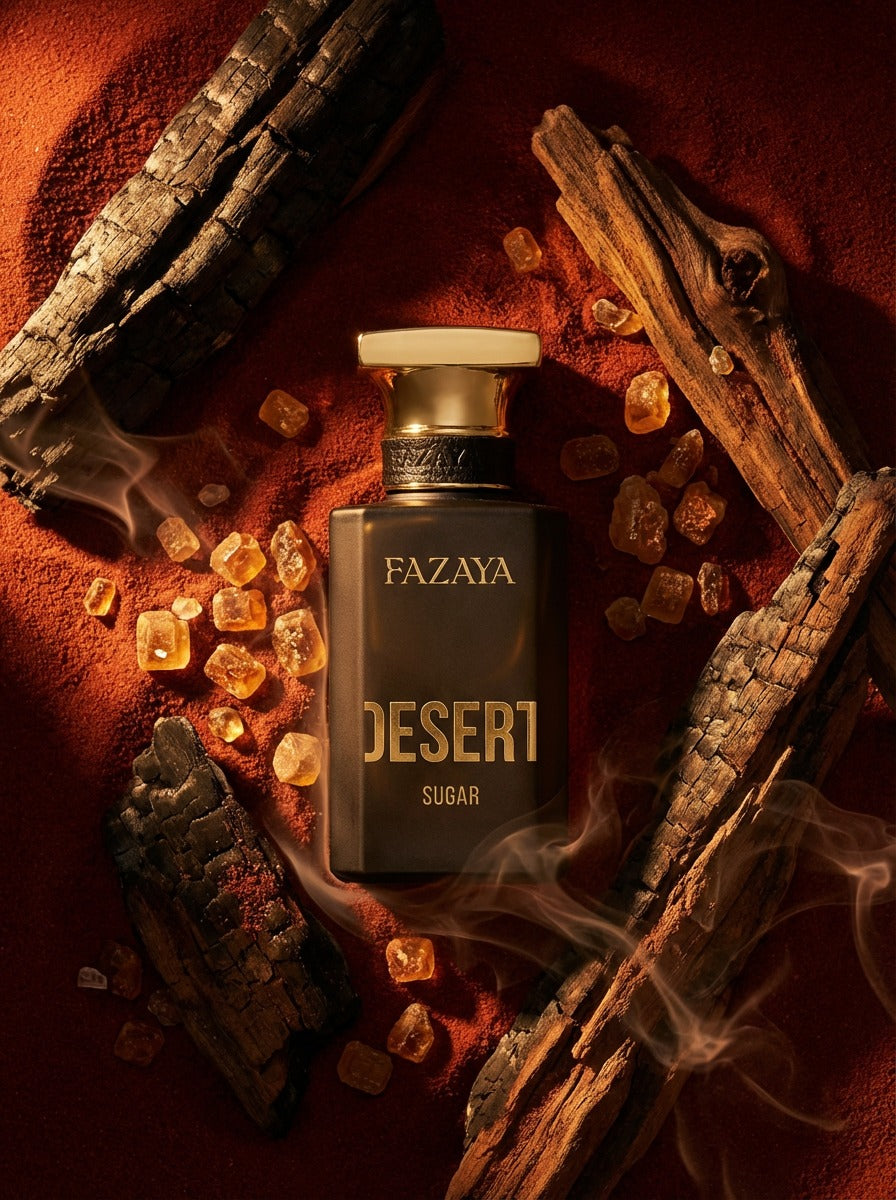 Sugar par Fazaya entouré de bois ambré et notes gourmandes